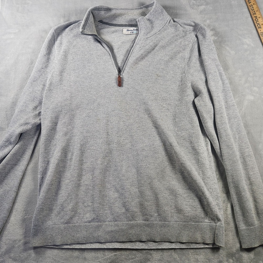 Tommy Bahama Island Zone Mens Large Gray 1/4 Zip Pullover Sweater Coolmax Light